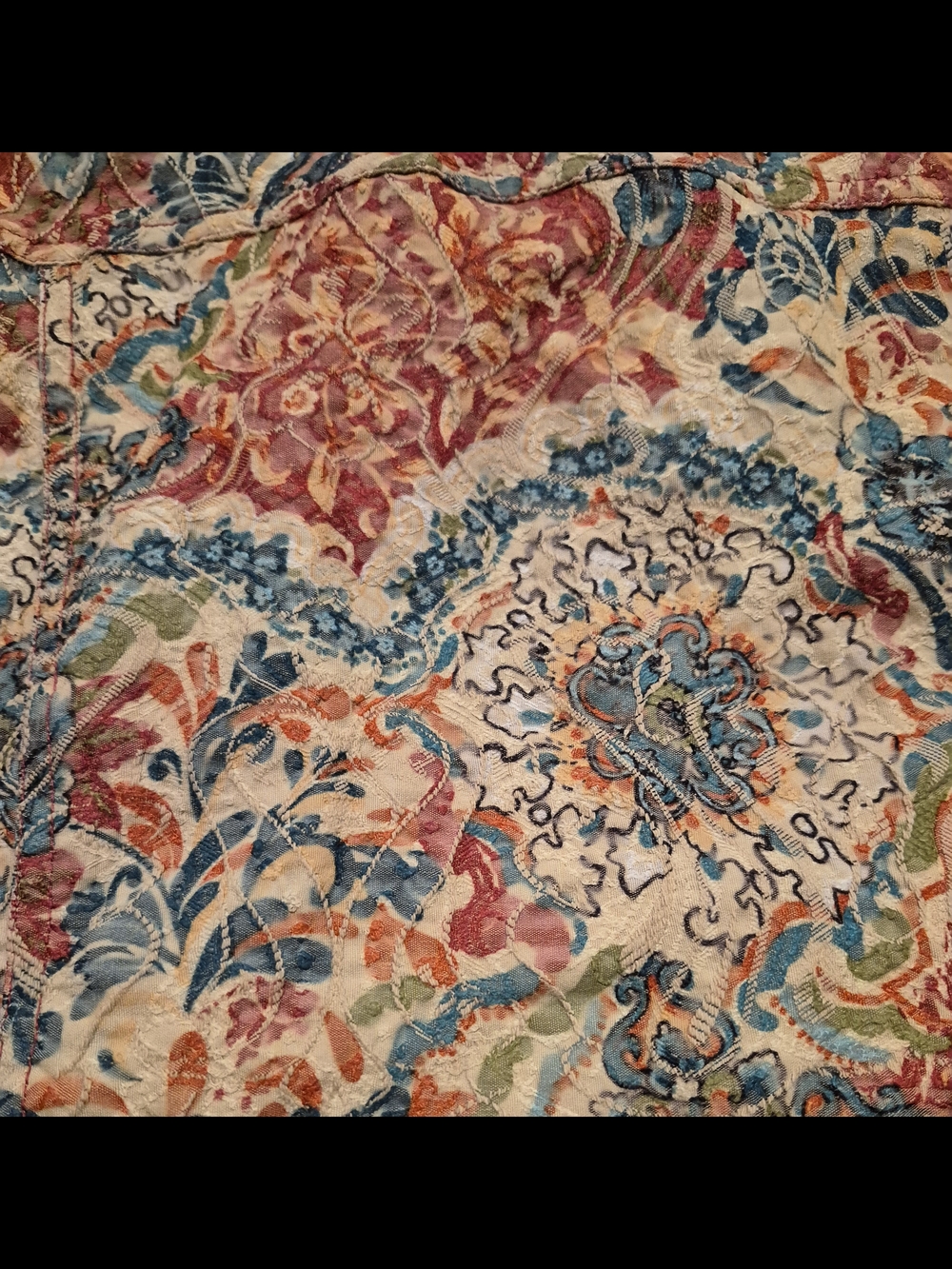 Analog Multicolor Floral Patchwork Jacket in Cream, Teal & Rust - Picture 3 of 4